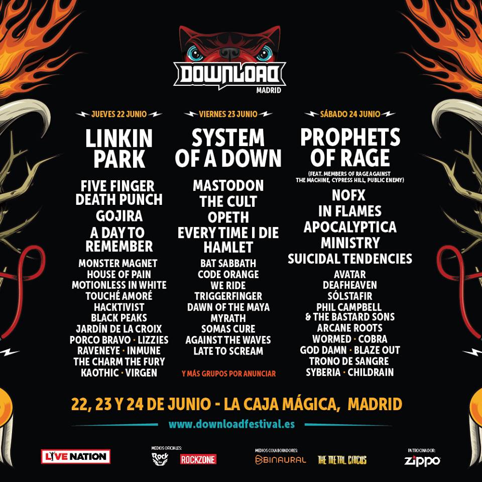 Cartel hasta el momento del Download Festival Madrid 2017