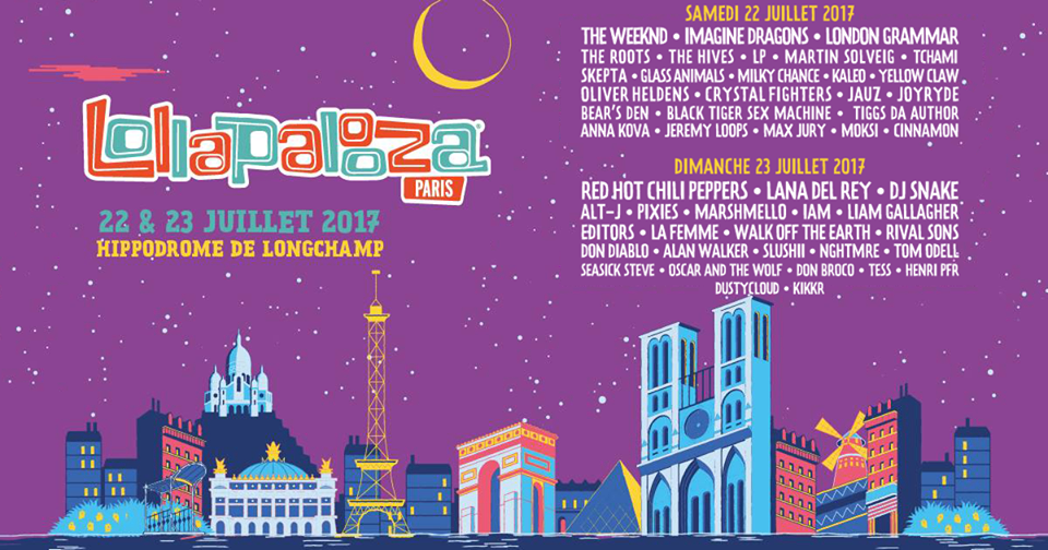 Cartel por días del Lollapalooza París 2017