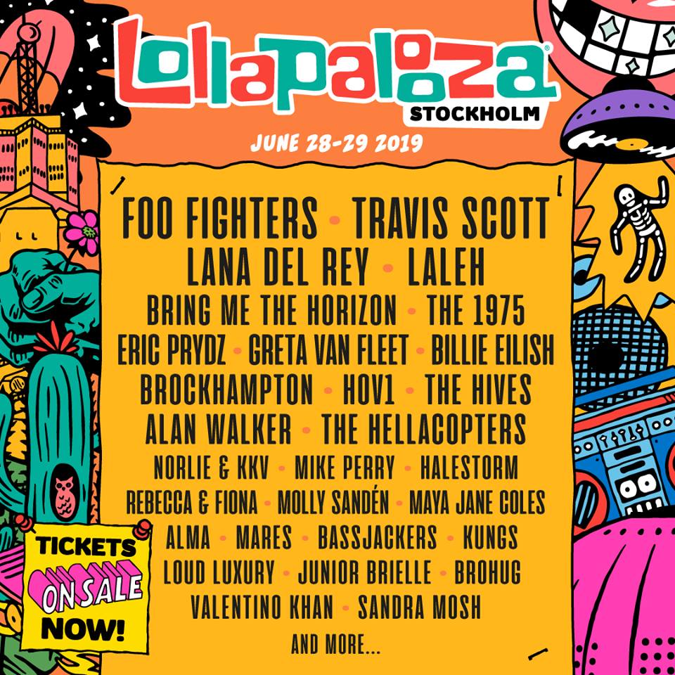 Cartel hasta el momento del Lollapalooza Estocolmo 2019